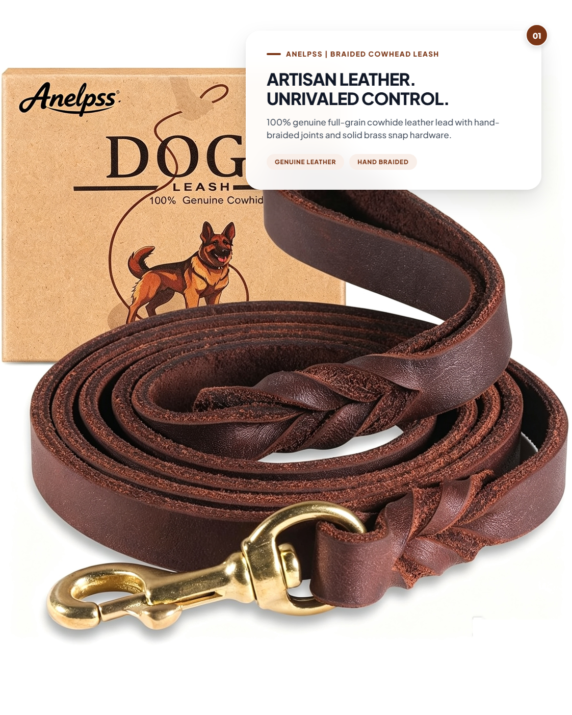 Anelpss™ Heavy-Duty Braided Leather Dog Leash — 6ft 100% Genuine Cowhide Lead