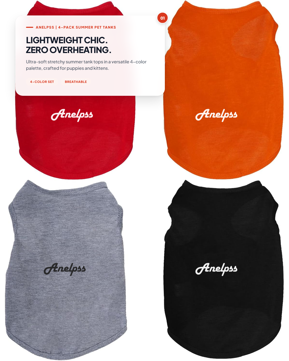 Anelpss™ 4-Pack Solid Sleeveless Pet Summer Tank Tops