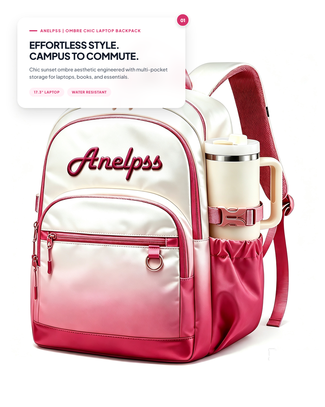 Anelpss™ College Laptop Backpack — Water-Resistant Ombre Travel Daypack
