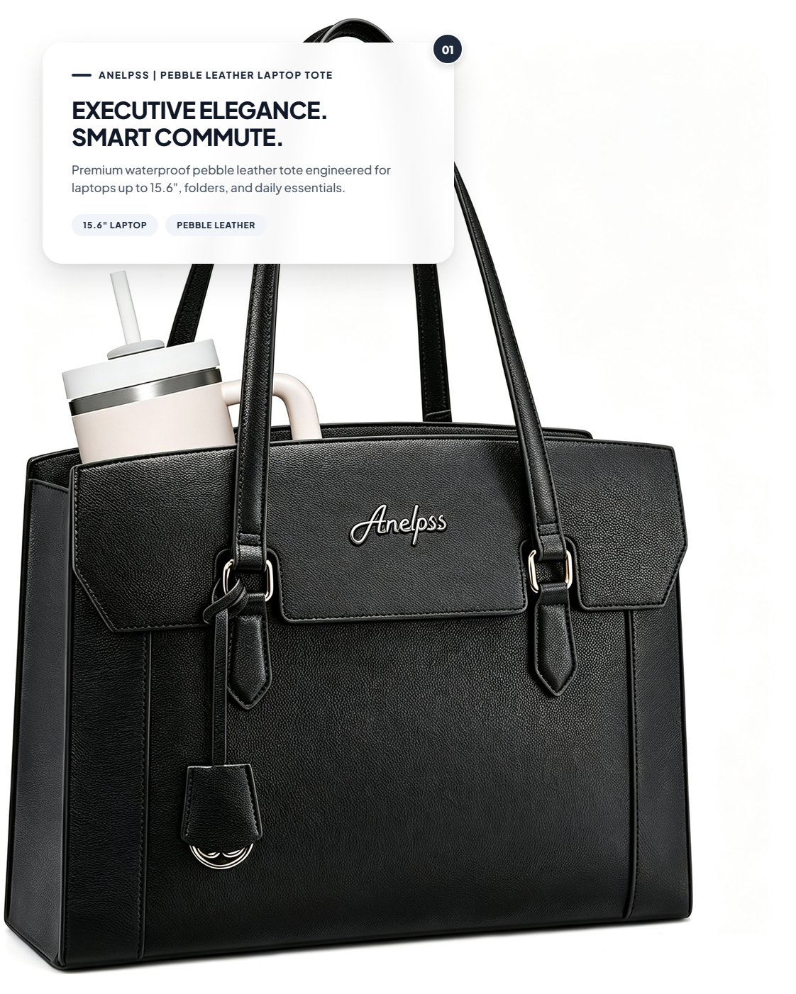 Anelpss™ Women's Leather Laptop Tote Bag — Waterproof 15.6" Computer Briefcase