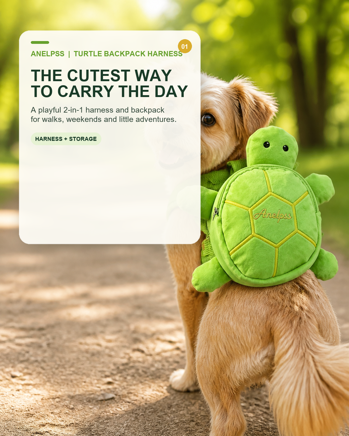 Anelpss™ TurtleyCute 2-in-1 Dog Backpack Harness & Poop Bag Dispenser